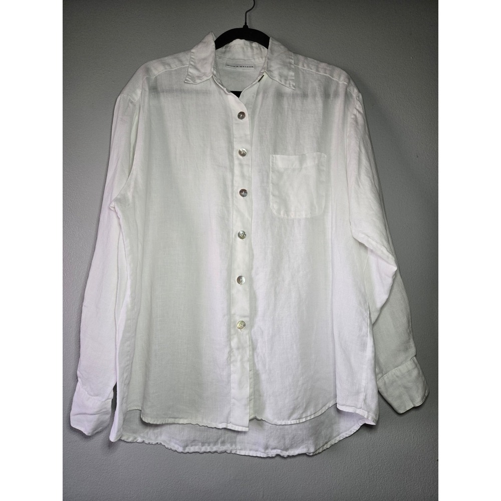 Bryn Walker Linen Women Medium White‎ Button Front Minimalist Oversized Top